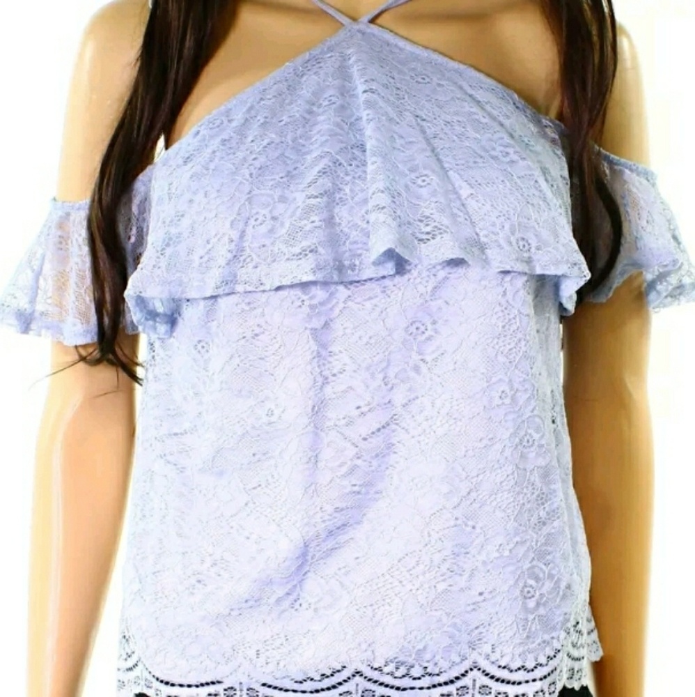 LOVE, FIRE lace halter top w partial sleeves - Picture 4 of 7